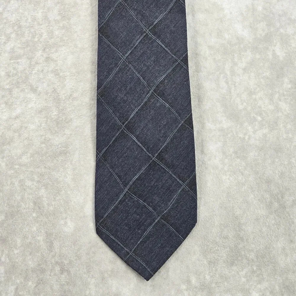 Hugo Boss Blue White Plaid Tartan Executive Wool Viscose Silk Neck Tie Men's